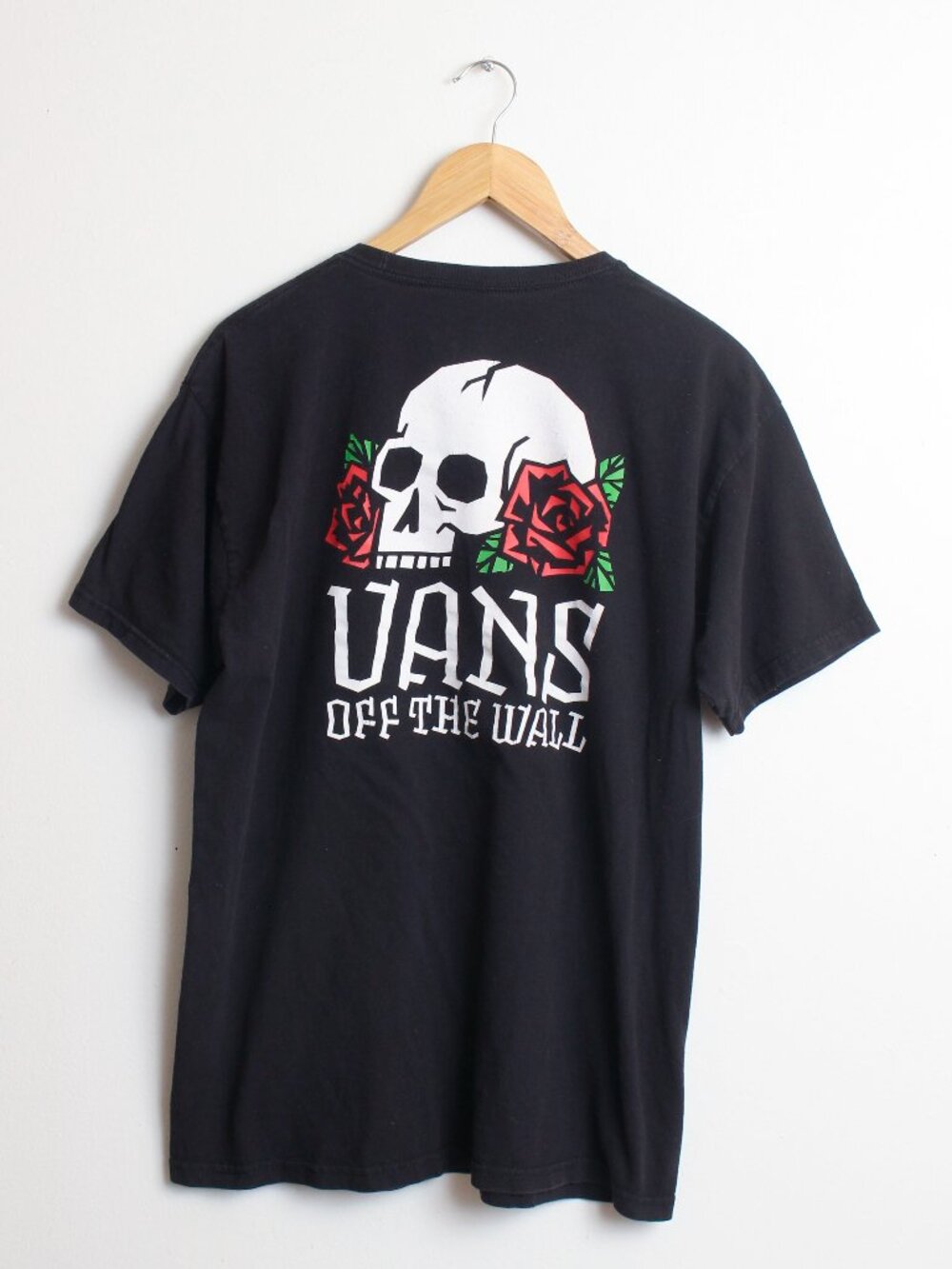 Vans Off The Wall Skull and Roses Shirt Mens L Black Skater Graphic Tee